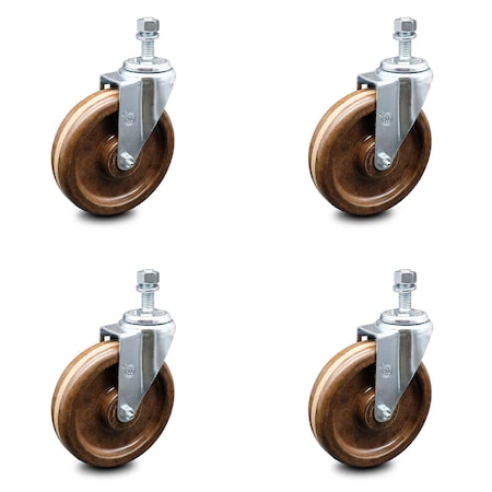 Service Caster 6 Inch High Temp Phenolic Wheel Swivel 10mm Threaded Stem Caster Set SCC SCC-TS20S615-PHSHT-M1015-4